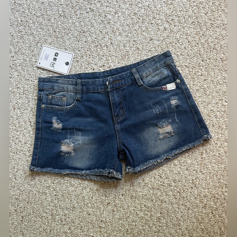 Blue Ripped Female Jean Shorts
